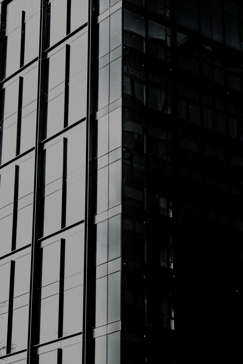 A grey, high-contrast image of a side of an corporate building